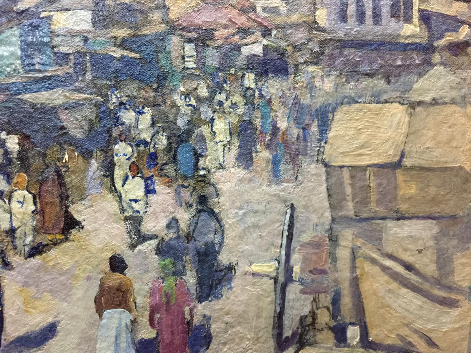 Textured impressionistic oil painting of bustling market by Yudin Igor Dmitrievich
