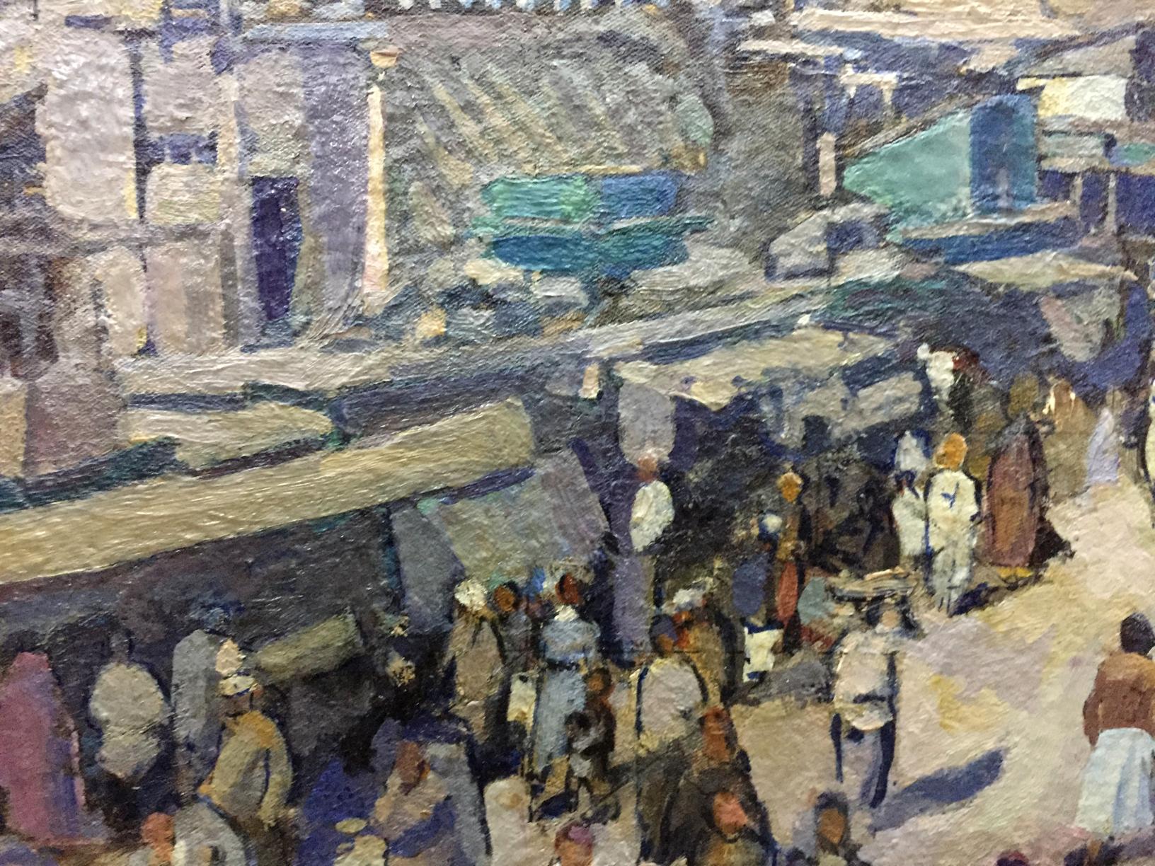 Vibrant oil painting of bustling market by Yudin Igor Dmitrievich