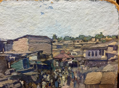 Oil painting Market by Yudin Igor Dmitrievich, bustling village scene