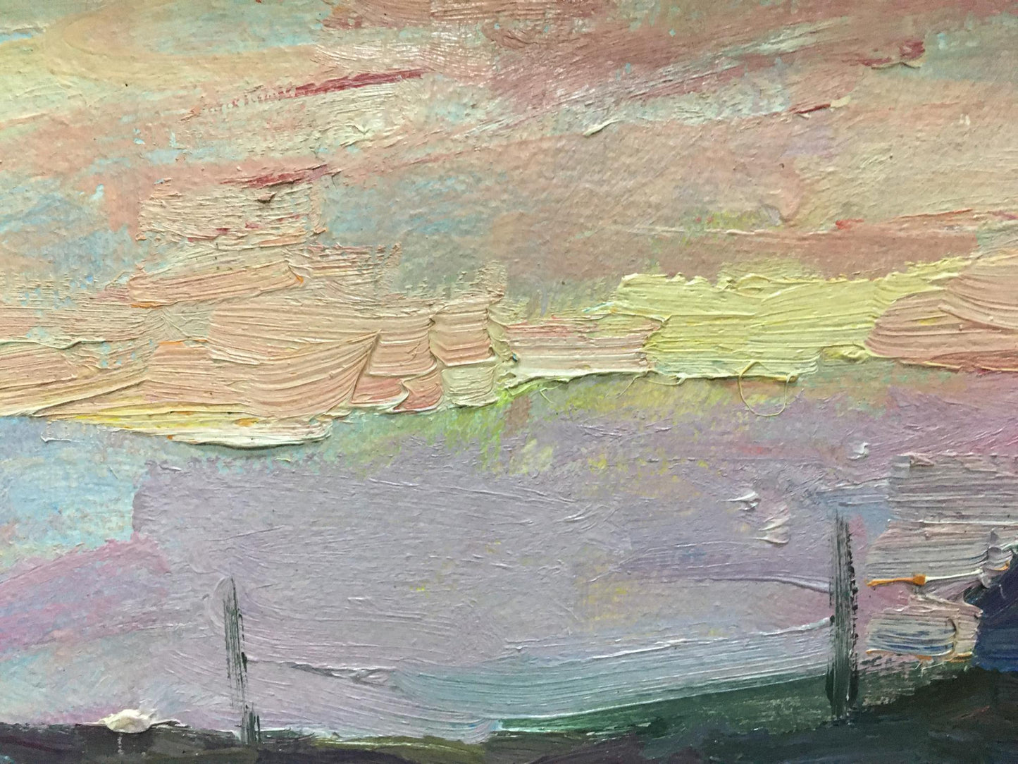 Oil painting Landscape Shadrin S. impressionistic textured pink sky