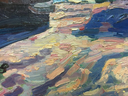 Oil painting Off the Coast by Shadrin S. in blues, purples, pinks, yellows