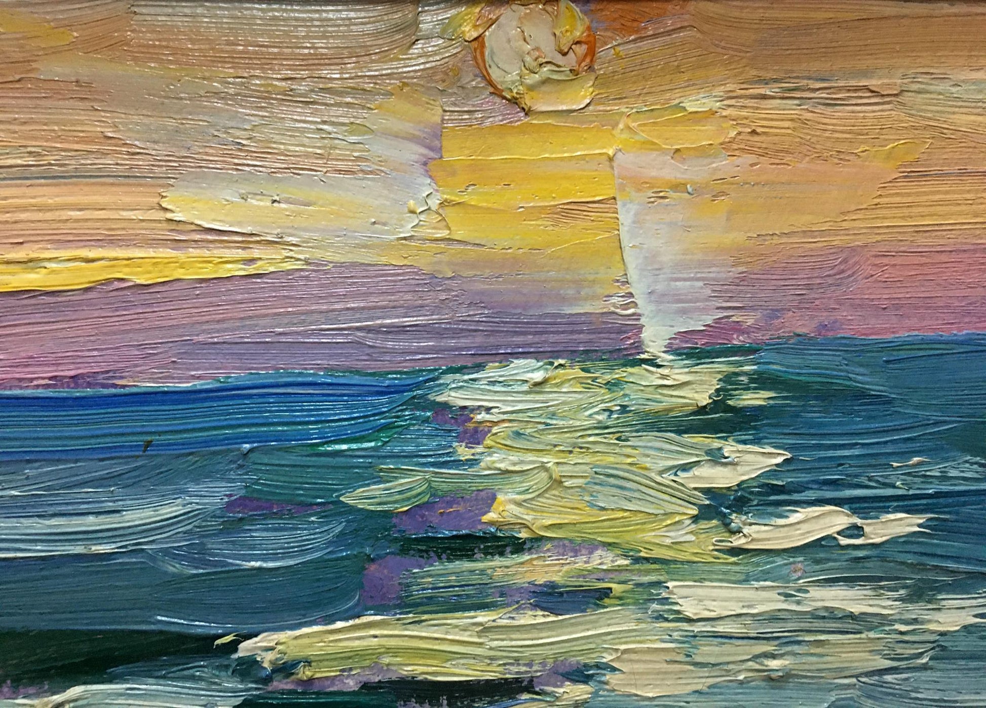 Oil painting Off the Coast by Shadrin S. vibrant sunset over ocean