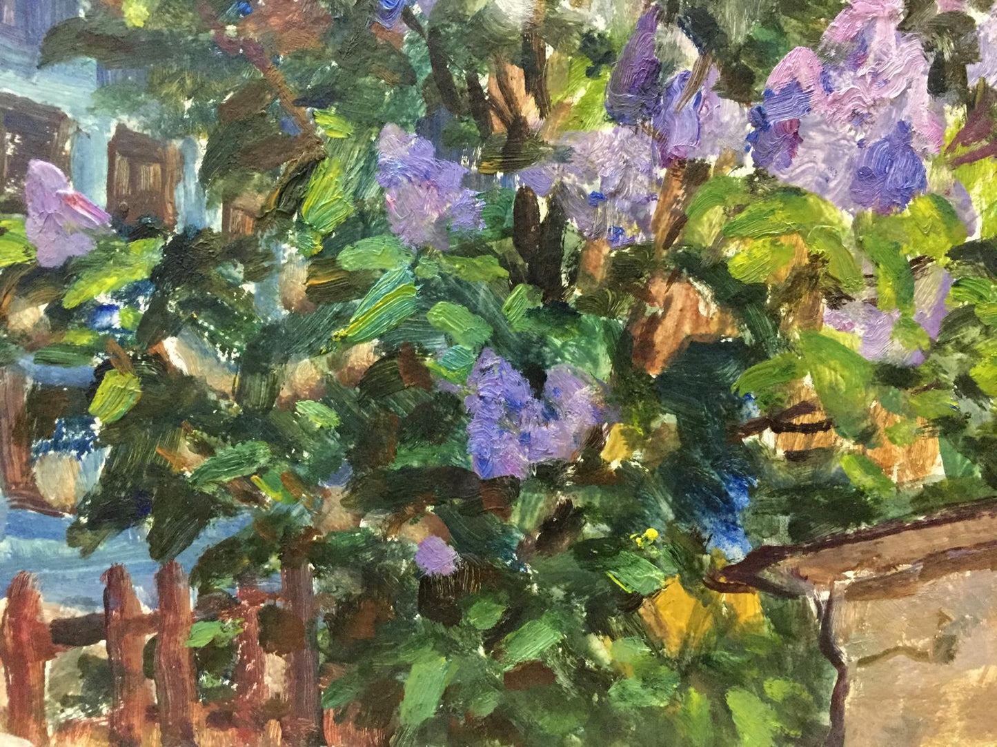 The house of Ivan Feodosievich Dziuban, depicted with a lilac bush in oil paints