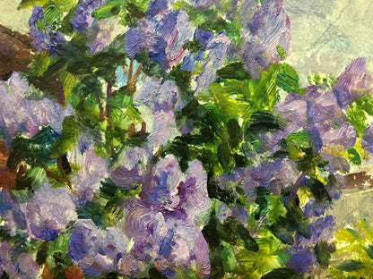 Ivan Feodosievich Dziuban's oil canvas showcases a lilac plant near his residence