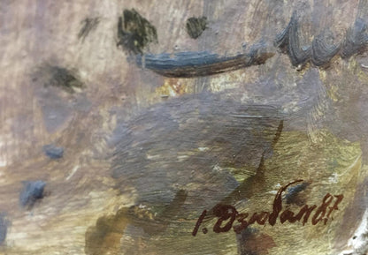 The residence of Ivan Feodosievich Dziuban captured in oil, with a lilac bush nearby