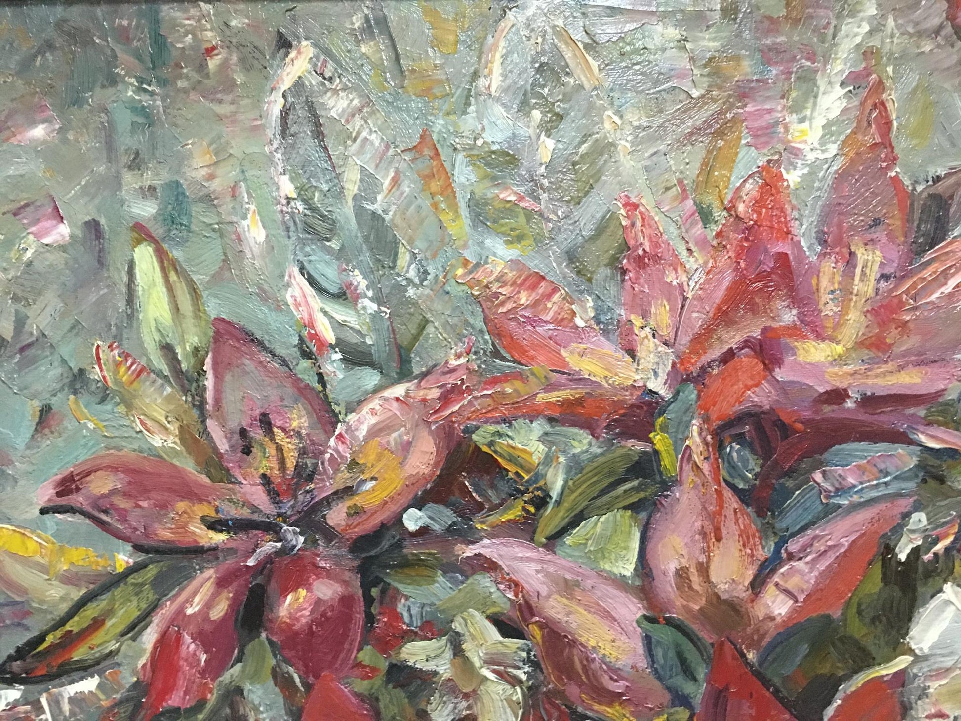 Vibrant red and pink lilies oil painting Flowers Olga Brendel