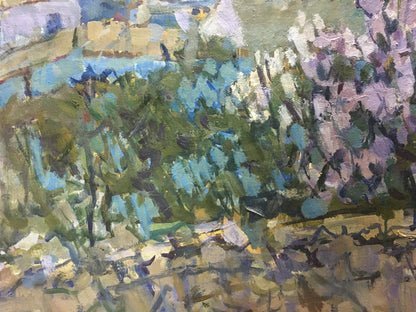 Impressionistic oil painting Lilac blooms by Denis Korobkov with green foliage