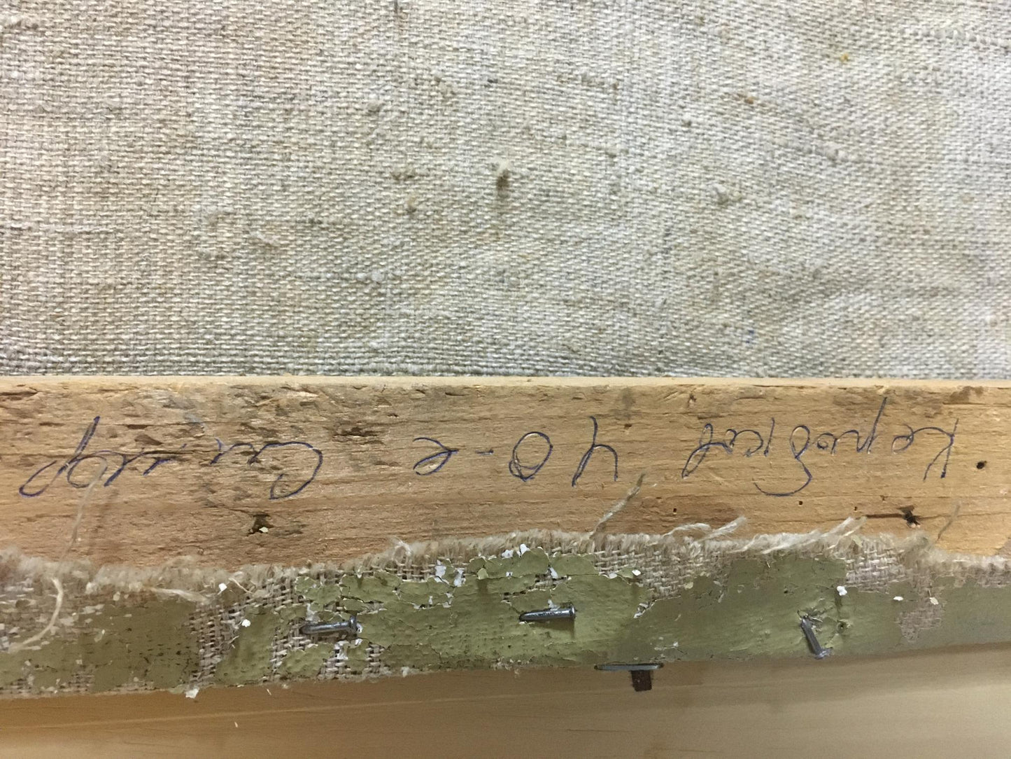 Back of Denis Korobkov Lilac blooms oil painting with handwritten signature on wooden stretcher bar