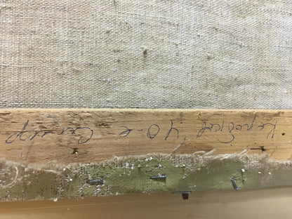 Back of Denis Korobkov Lilac blooms oil painting with handwritten signature on wooden stretcher bar