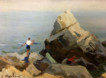 Oil painting of rugged shore landscape by Stepan Kalinovich Yarovoy
