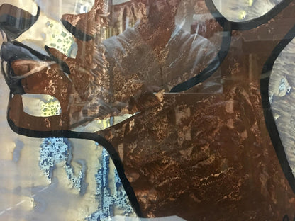 Abstract glass art with brown black blue swirls by Oleg Arkadievich Sokolov