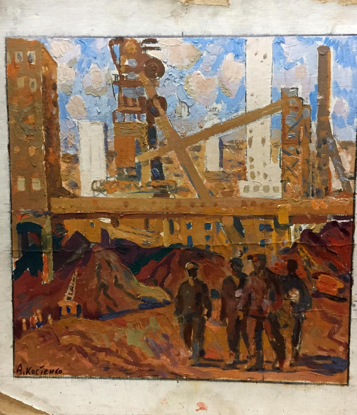 Oil painting of industrial building complex by Kostenko Anatoly Alexandrovich