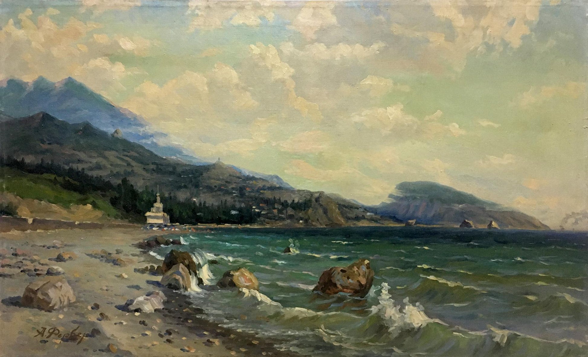 Oil painting by Ferber Victor Alexandrovich: serene coastal landscape