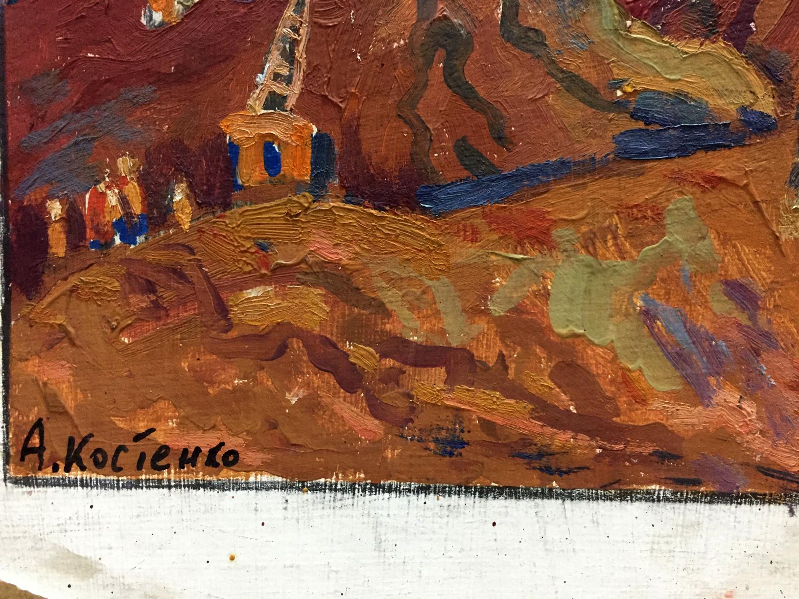 Textured oil painting of building complex by Kostenko Anatoly Alexandrovich
