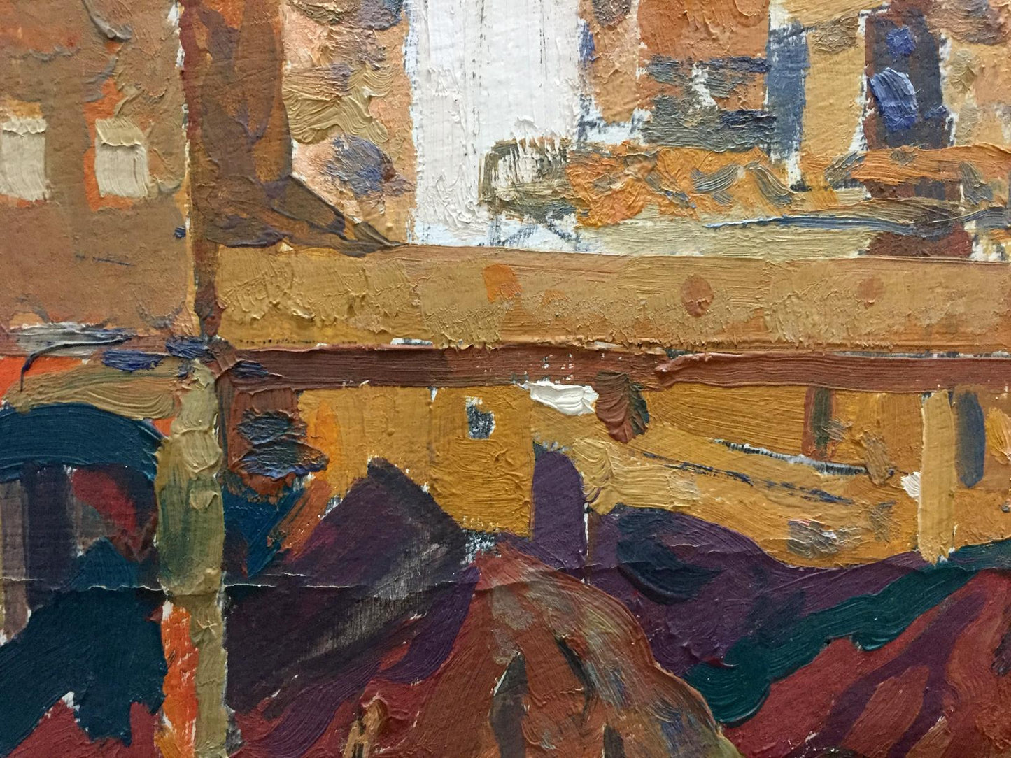 Abstract oil painting of building complex by Kostenko Anatoly Alexandrovich