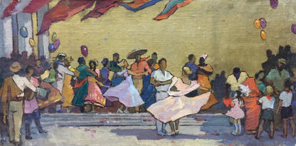 Oil painting Ball by Konstantin Ivanovich Pokulity: vibrant street celebration