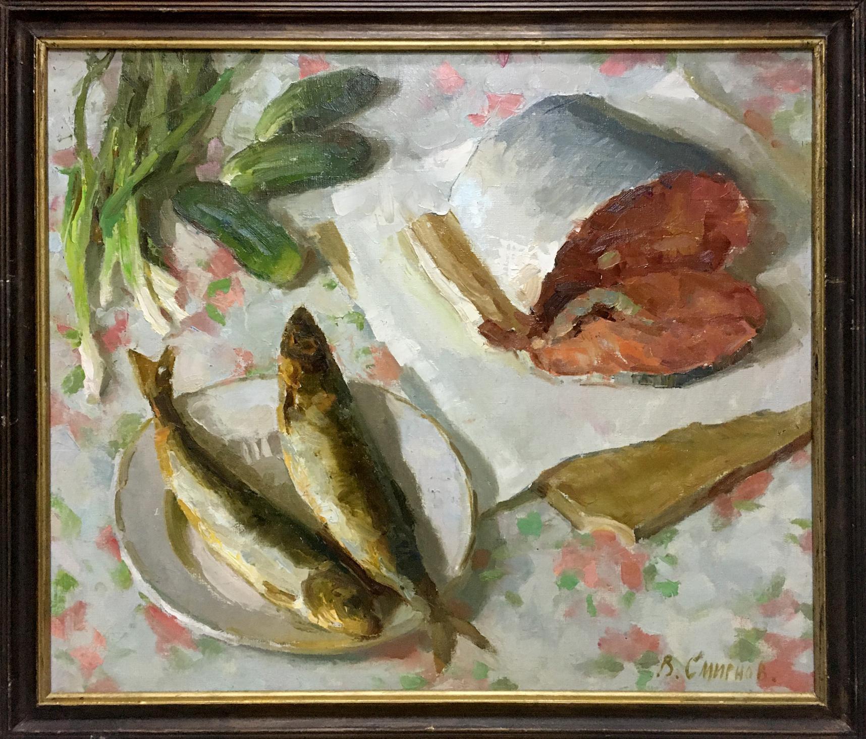 Oil painting of still life with salmon by Smirnov Valentin Sergeevich