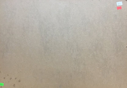 Back of oil painting Boat port on brown cardboard with stains and red sticker
