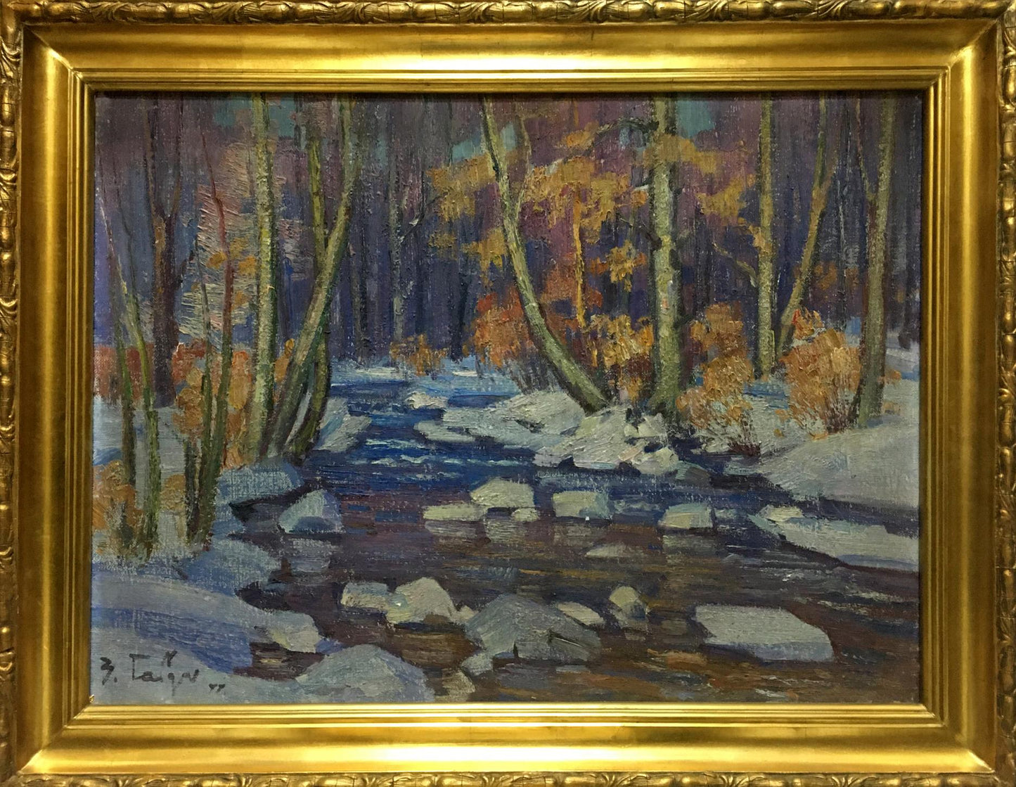Oil painting End of winter by Gabda Vasily Georgievich in ornate gold frame