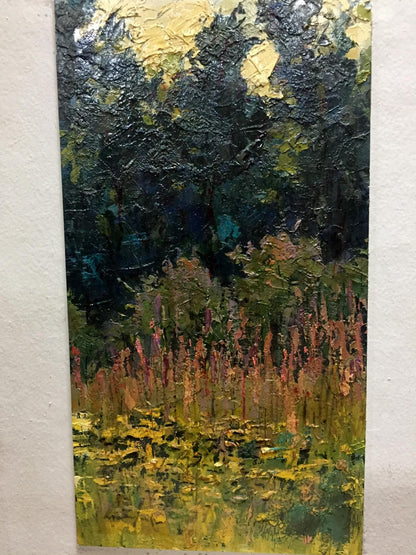 Oil painting Tropics Constantinople by Adolf Markovich: dark forest with pink flowers