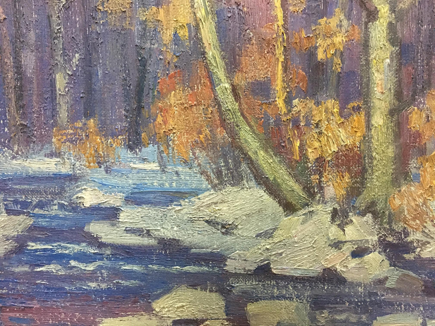 Oil painting End of Winter by Gabda Vasily Georgievich, autumn forest stream