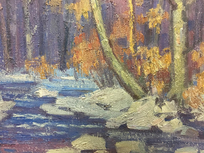 Oil painting End of Winter by Gabda Vasily Georgievich, autumn forest stream