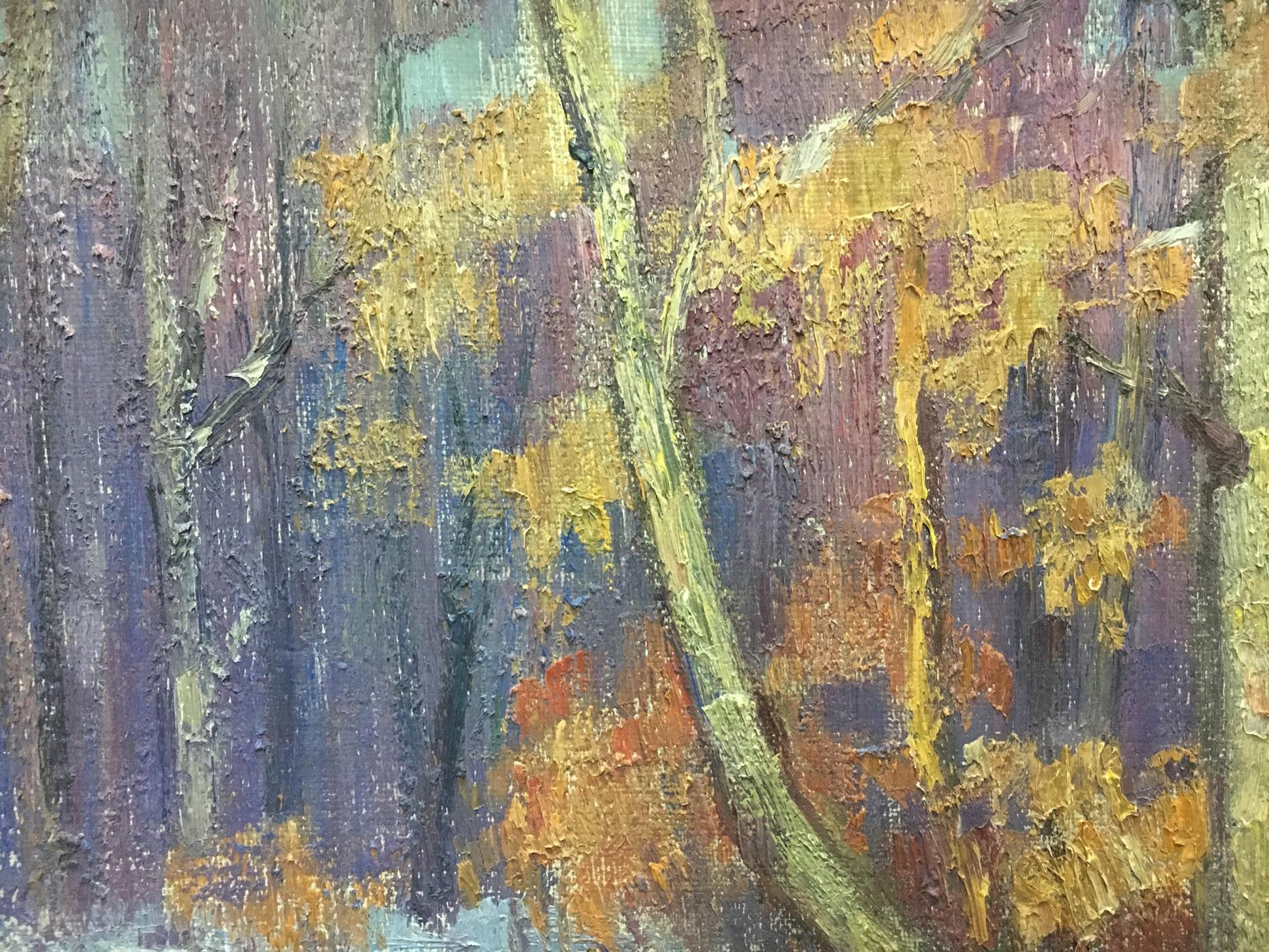 Oil painting End of Winter by Gabda Vasily Georgievich, textured autumn trees