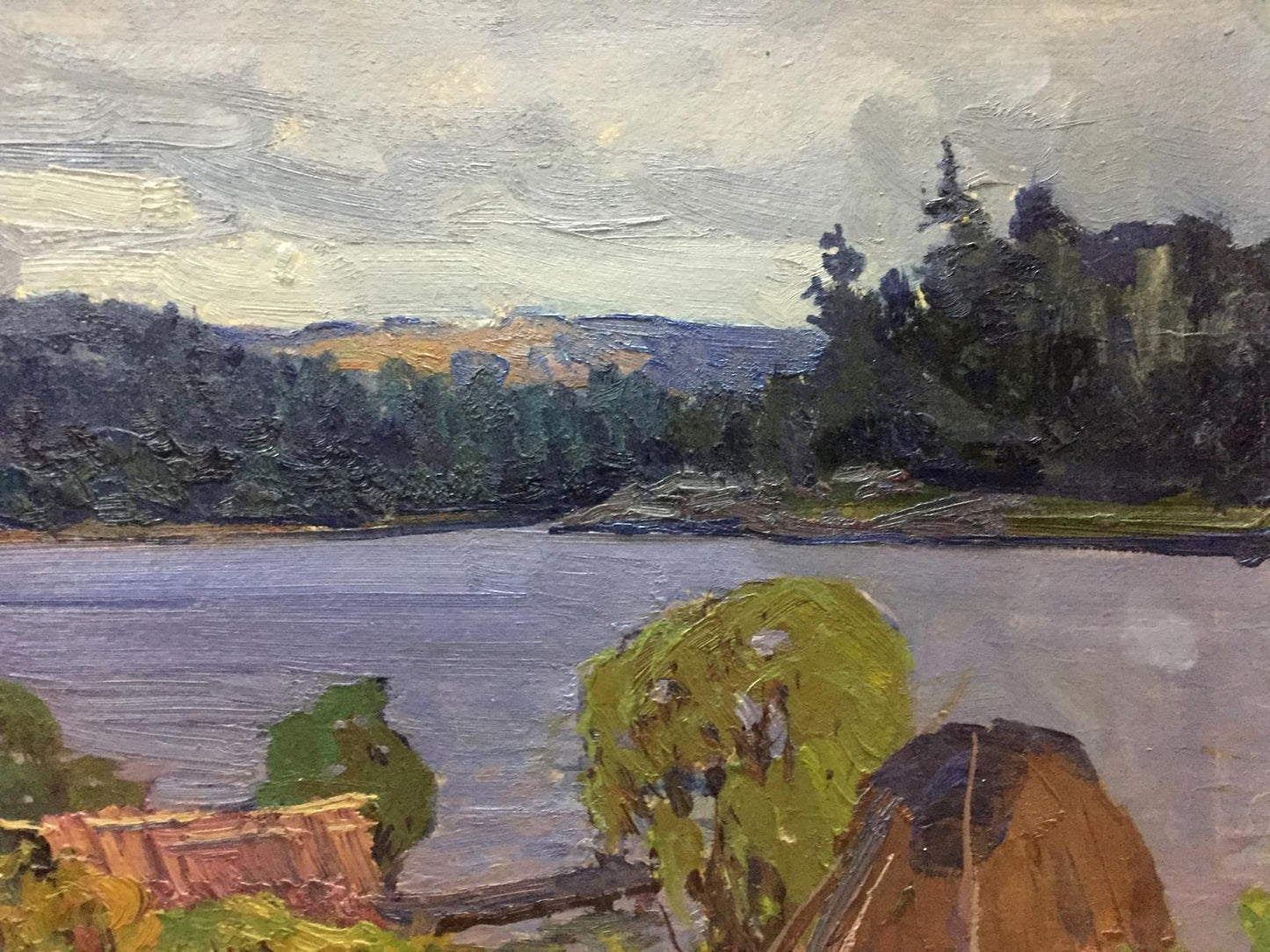 Oil painting of serene rural lakeside by Fomin Anatoly Nikiforovich