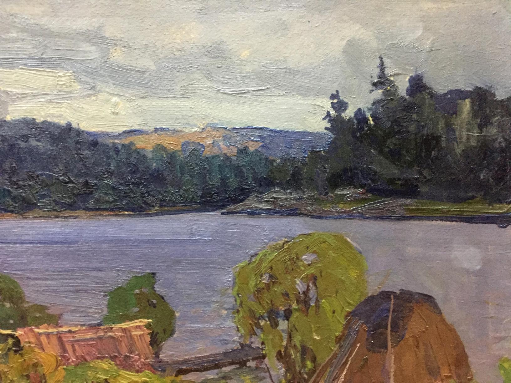 Oil painting of serene rural lakeside by Fomin Anatoly Nikiforovich