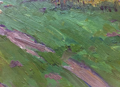 Oil painting Rural life by Fomin Anatoly Nikiforovich, vibrant green fields in impasto