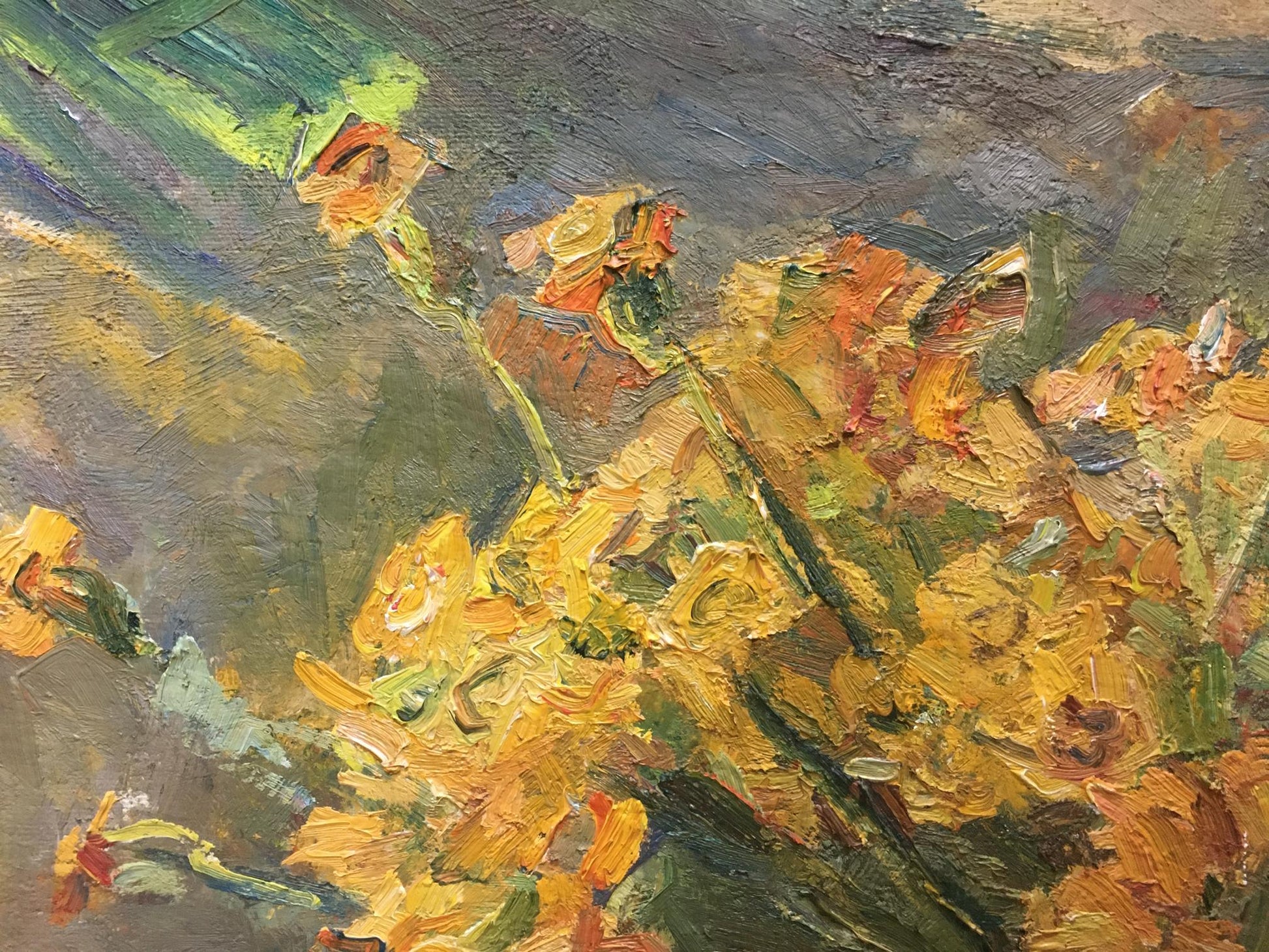 Vibrant oil painting of sunflowers in vase by Naumova Tamara Sergeevna