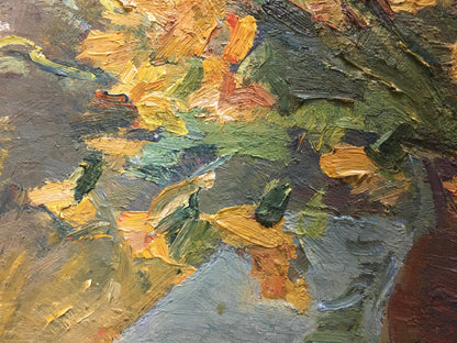 Oil painting of flowers in vase by Naumova Tamara Sergeevna, impasto strokes