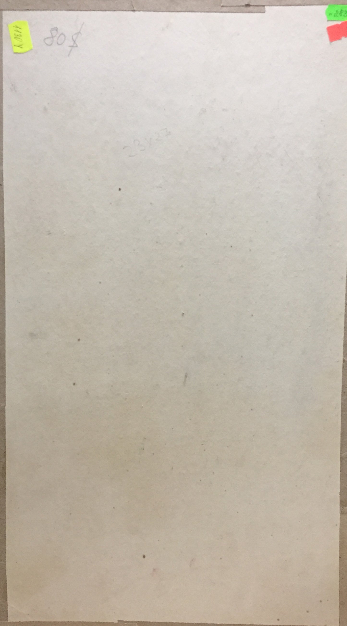 Back of oil painting Late evening Constantinople Adolf Markovich, plain off-white paper taped with yellow and red notes