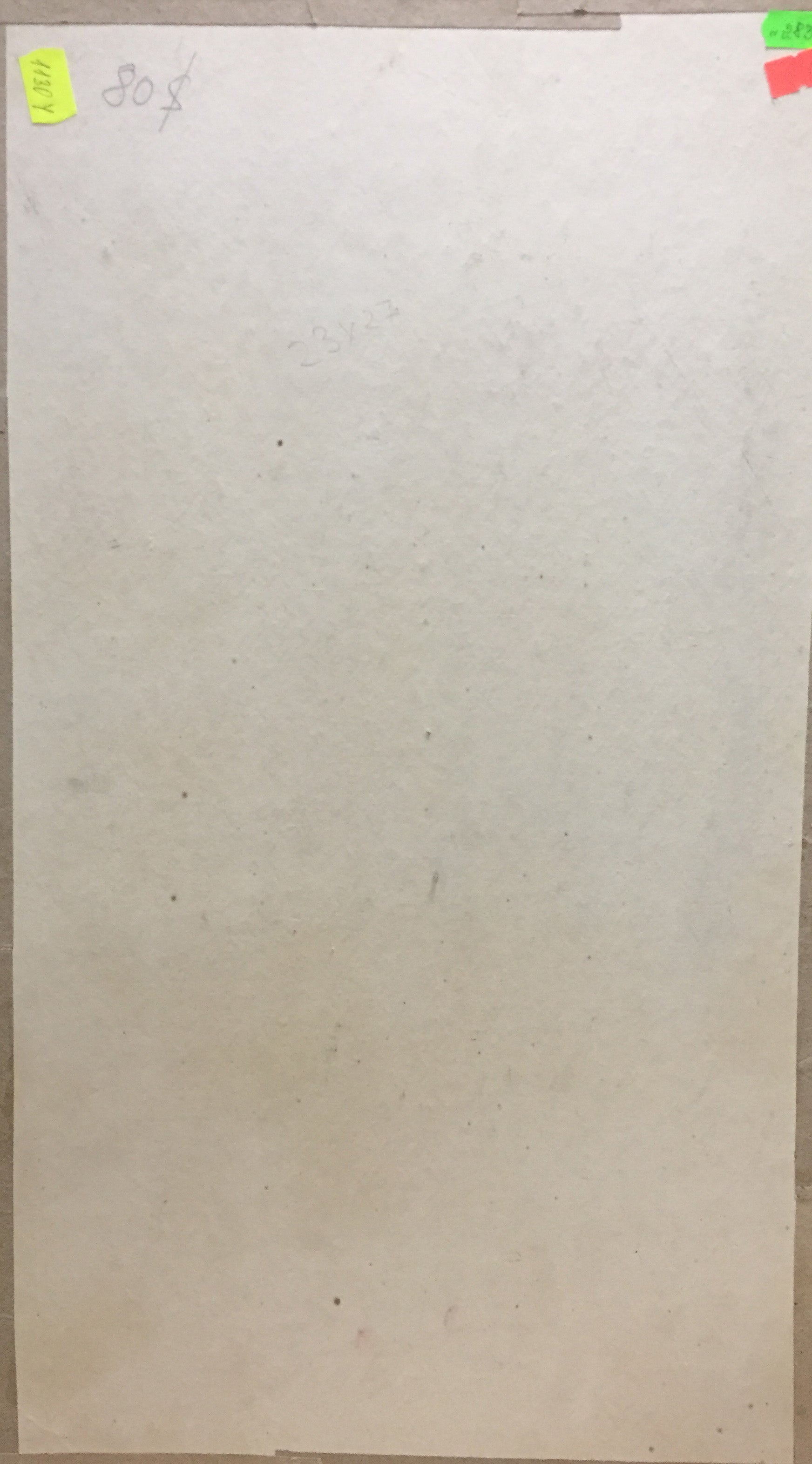 Back of oil painting Late evening Constantinople Adolf Markovich, plain off-white paper taped with yellow and red notes