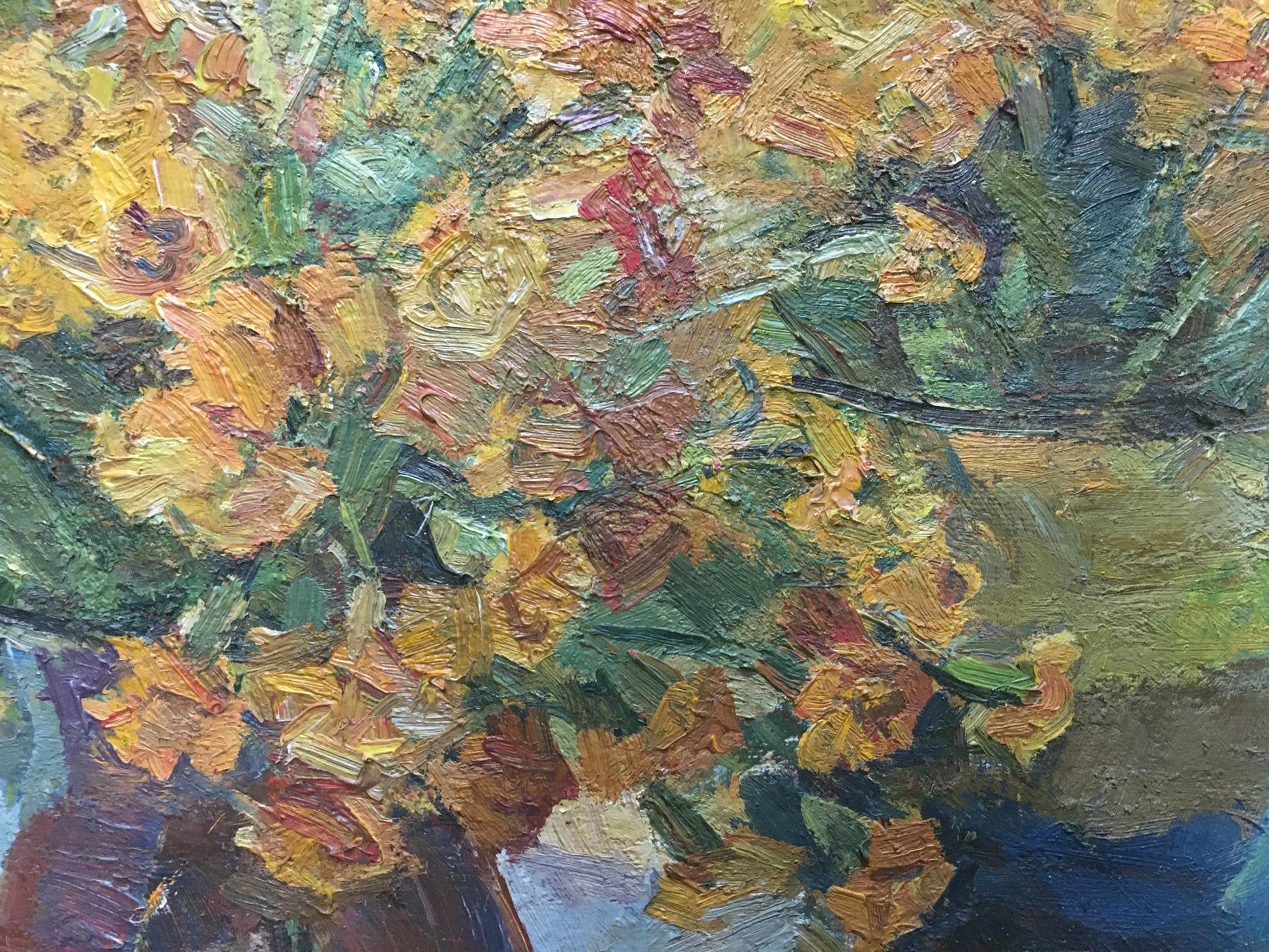 Vibrant impressionist oil painting of flowers in vase by Naumova Tamara Sergeevna