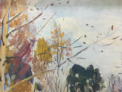 Oil painting Autumn in a birch forest by Moses Gantman, abstract expressionist