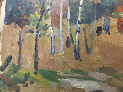 Oil painting Autumn in a birch forest by Moses Gantman