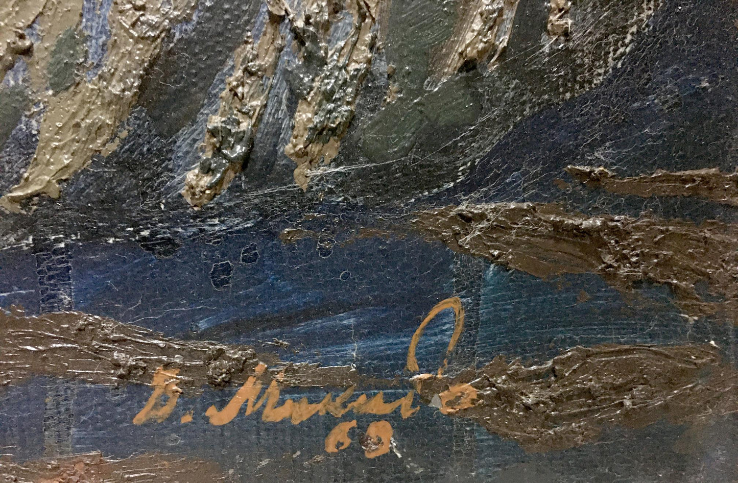 Impasto oil portrait of man Mikita Vladimir Vasilievich in gold and dark blue