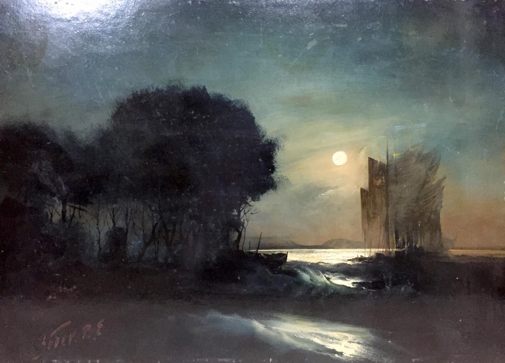 Moonlit seascape oil painting Night on the beach by Zebek Vladimir Evgenievich