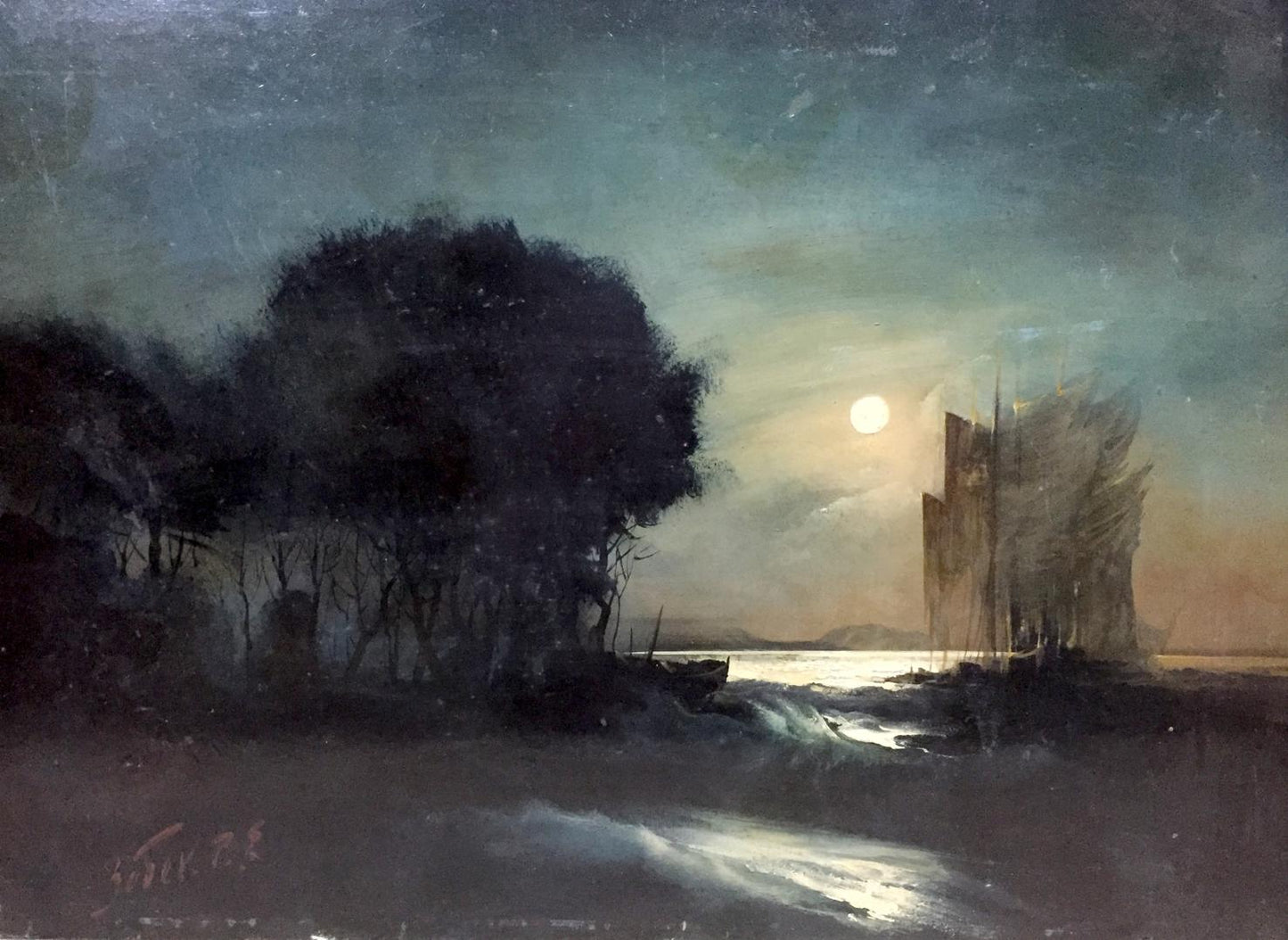 Moonlit seascape oil painting Night on the beach by Zebek Vladimir Evgenievich