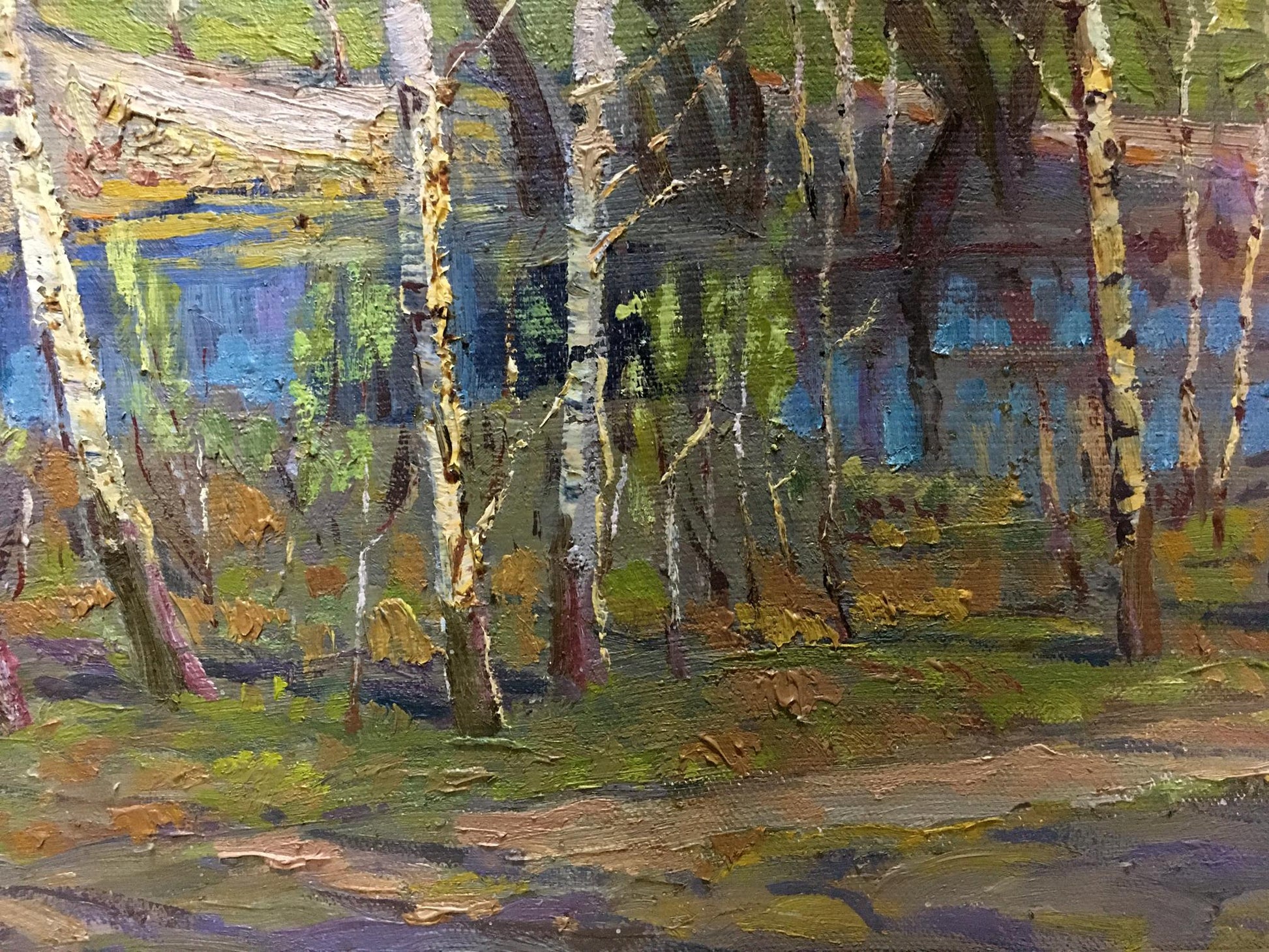 Oil painting by Lvov Sergey Sergeyevich: birch forest reflected in pond