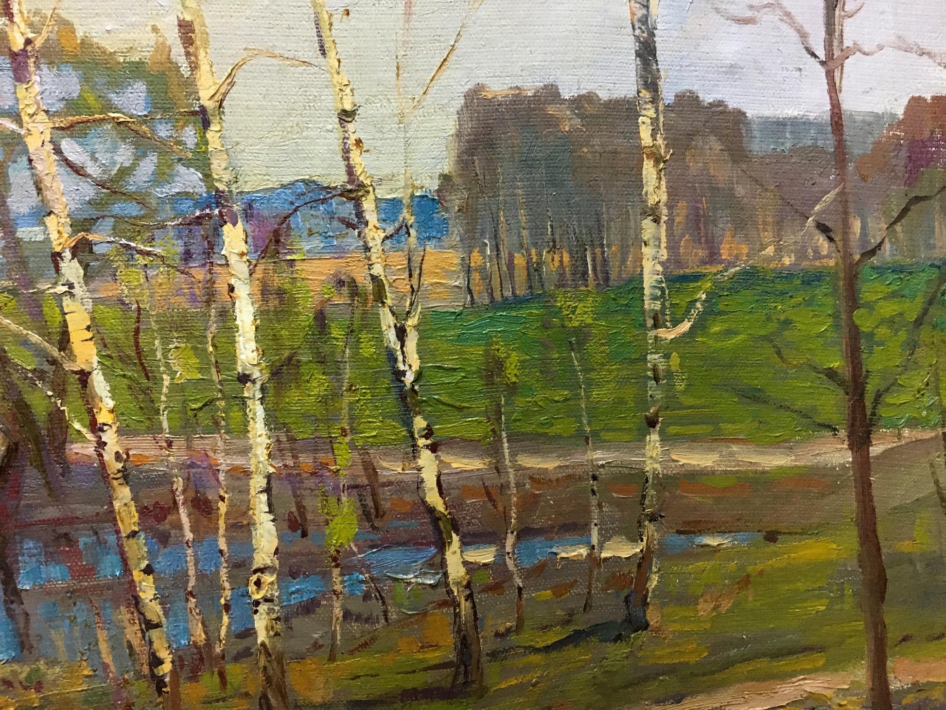 Oil painting by Lvov Sergey Sergeyevich: birch trees in green field