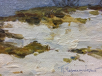 Textured impasto oil painting of spring gray day landscape by Chernyshevsky Petr Akimovich