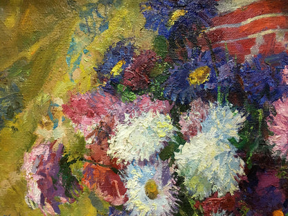 Oil painting Flowers Leonid Zhabinsky vibrant colorful bouquet impasto