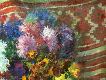 Vibrant impressionist oil painting Flowers Leonid Zhabinsky colorful bouquet