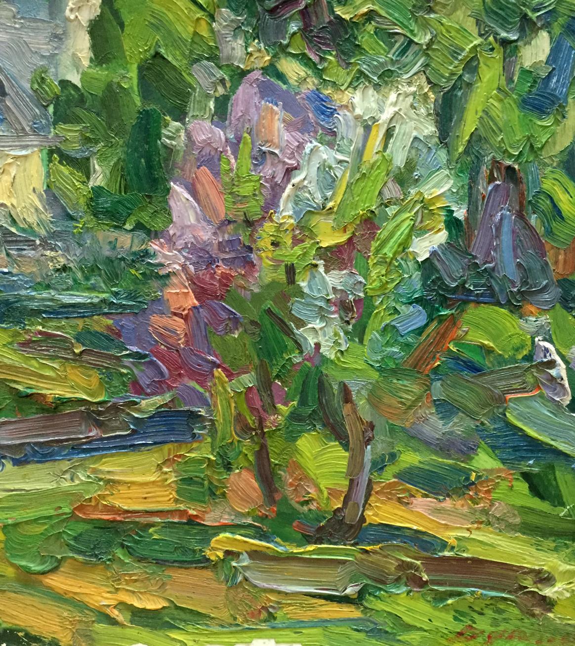 Vibrant impressionist abstract oil painting Green garden by Sergey Dupliy
