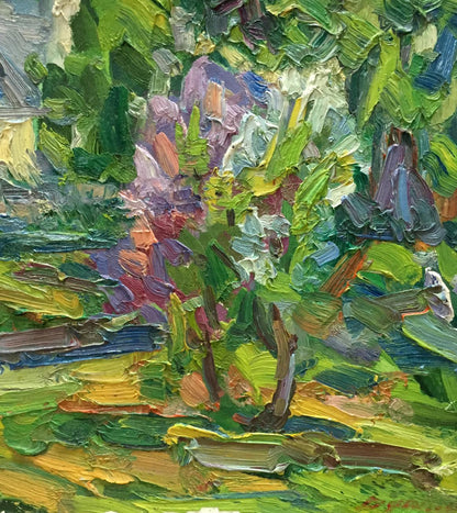 Vibrant impressionist abstract oil painting Green garden by Sergey Dupliy