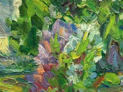 Abstract oil painting Green garden by Sergey Dupliy with lush foliage