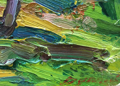 Vibrant abstract oil painting Green garden by Sergey Dupliy with textured brushstrokes