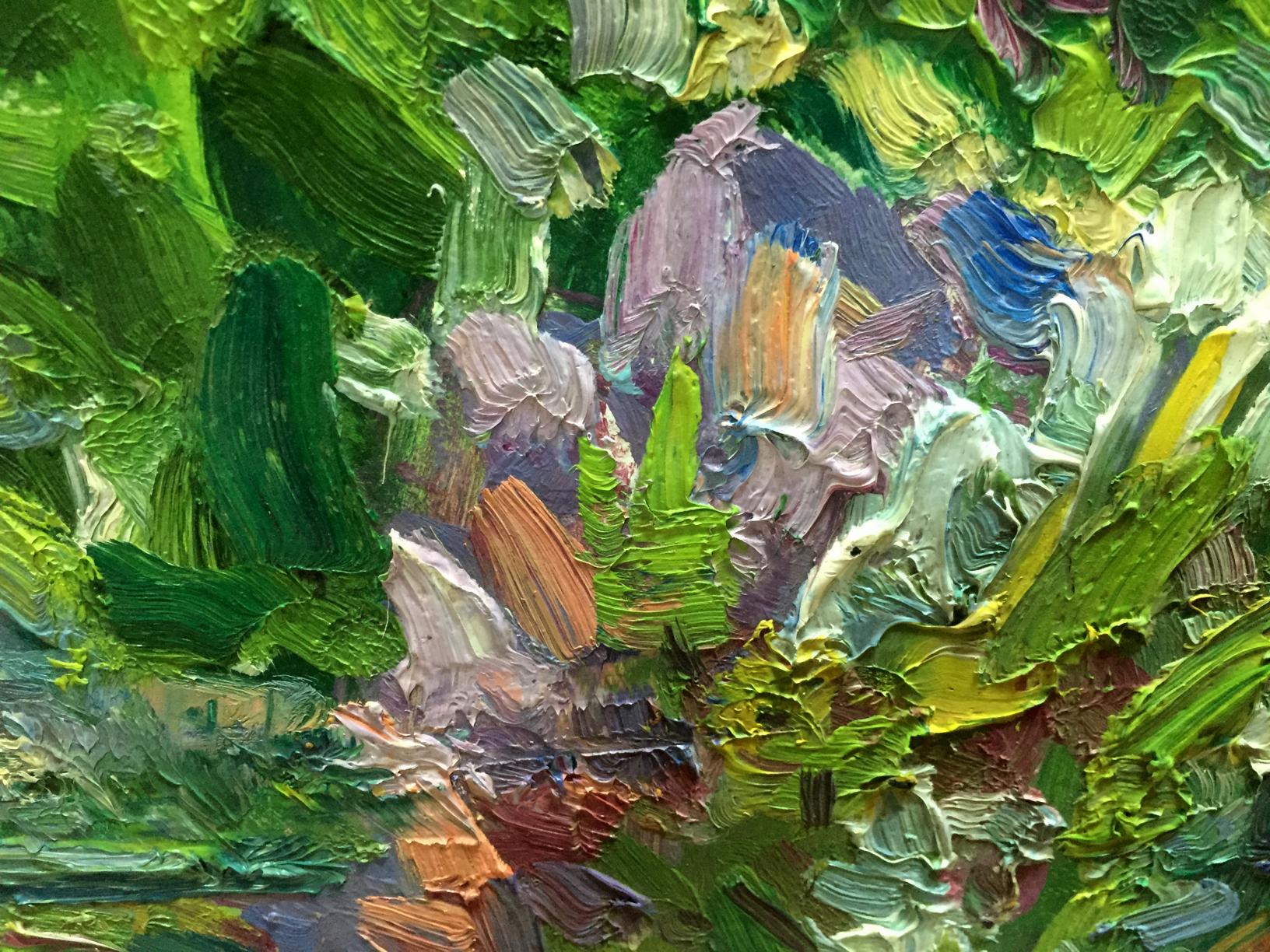 Abstract Green Garden oil painting by Sergey Dupliy with vibrant green strokes